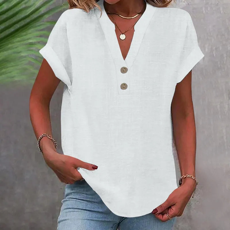 Short-Sleeve V-Neck Blouse for Women – Relaxed Fit Summer Top for Casual Wear and Everyday Outfits