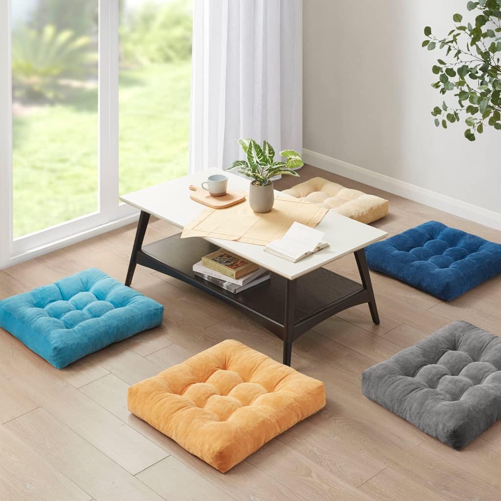 Set of Two Large Tufted Meditation Cushions for Floor Seating – Comfortable Support Pillows for Yoga, Mindfulness and Relaxation