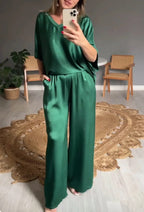 Natalie | Women's Chiffon Two-Piece Wide-Leg Ensemble