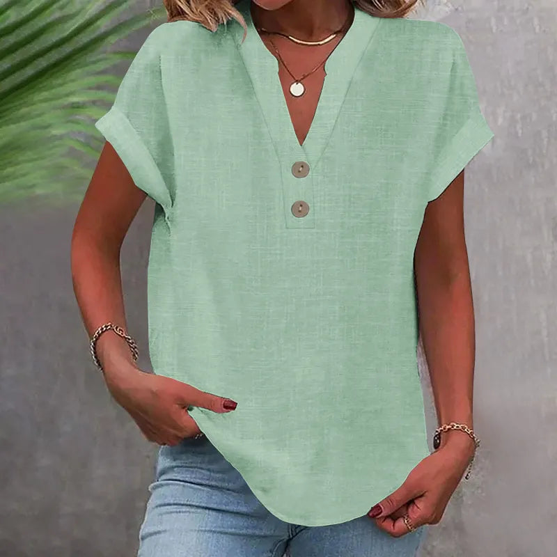 Short-Sleeve V-Neck Blouse for Women – Relaxed Fit Summer Top for Casual Wear and Everyday Outfits