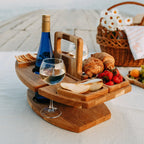 Portable Wooden Picnic Wine Table – Foldable Outdoor Serving Table with Glass & Bottle Holders | Compact Picnic Accessory for Beach, Park & Garden