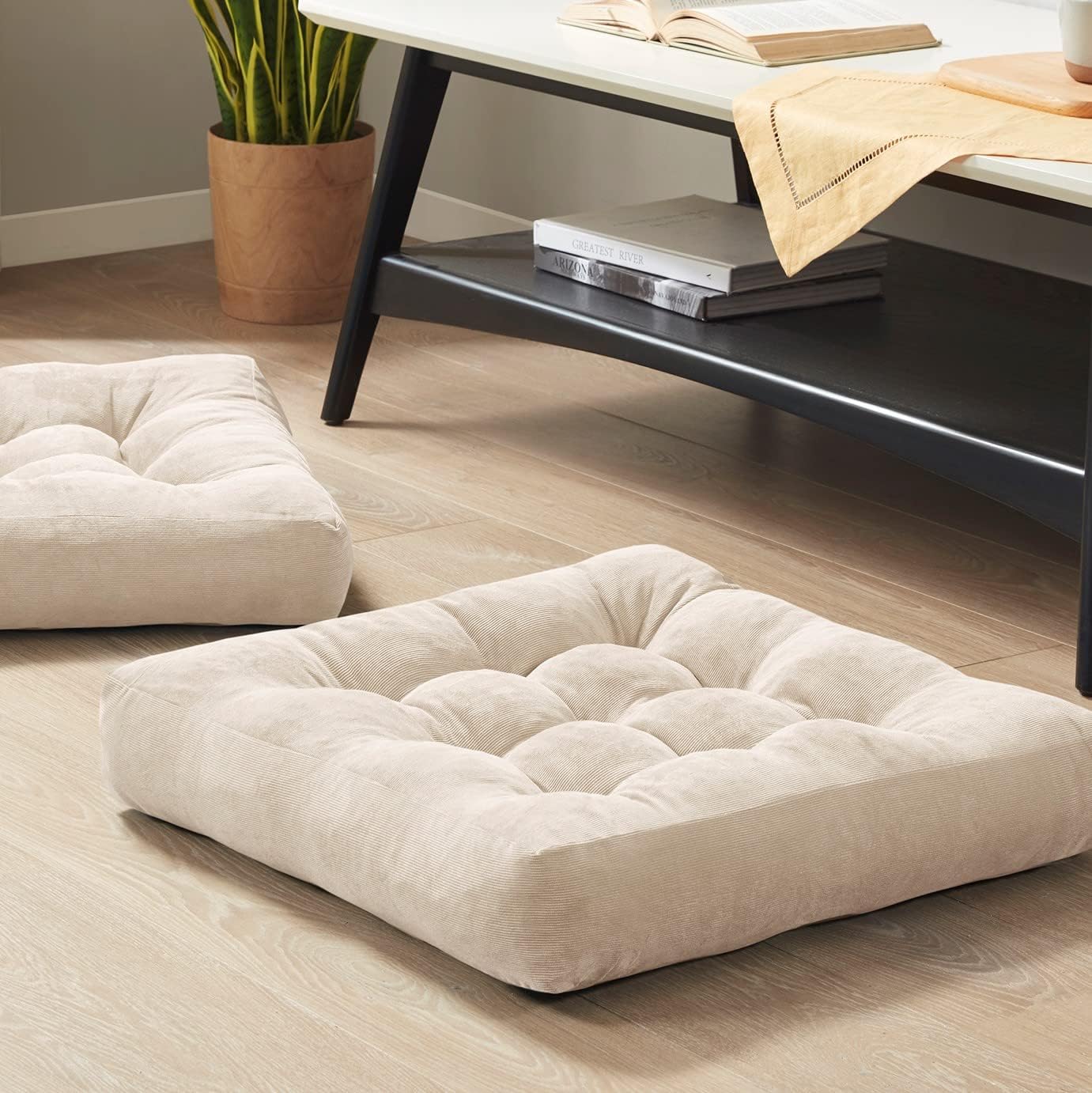 Set of Two Large Tufted Meditation Cushions for Floor Seating – Comfortable Support Pillows for Yoga, Mindfulness and Relaxation