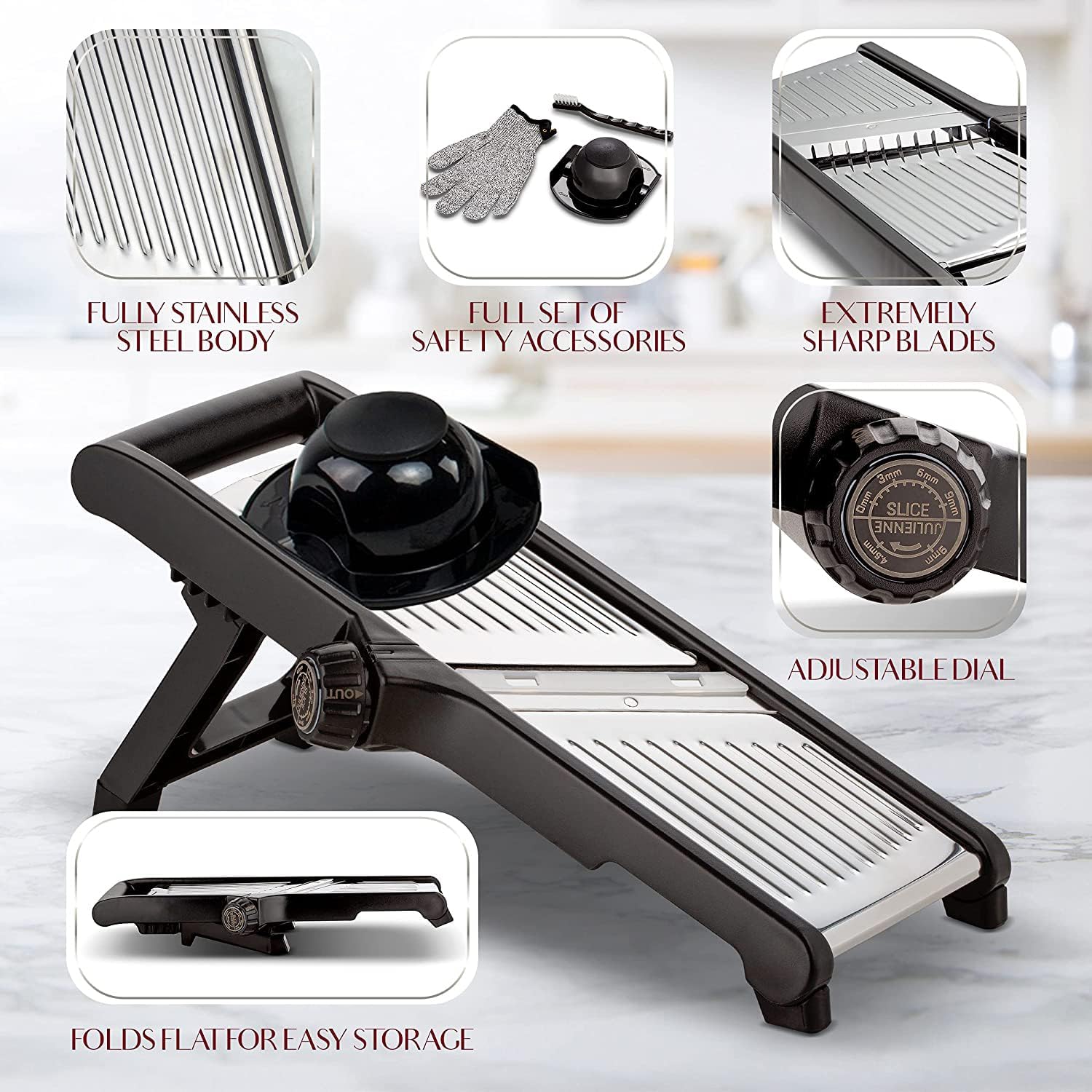 Food Slicer with Cut-Resistant Safety Gloves – Precision Kitchen Tool for Safe and Efficient Food Preparation