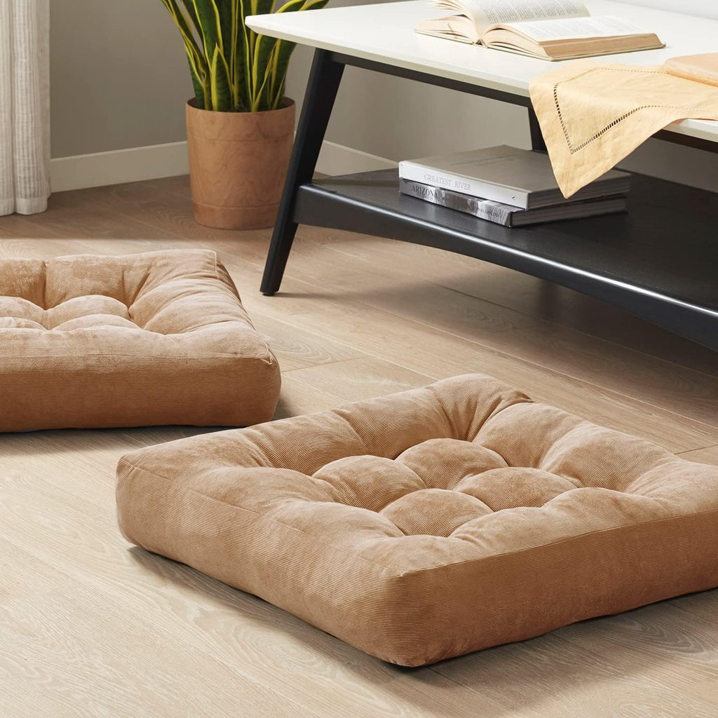 Set of Two Large Tufted Meditation Cushions for Floor Seating – Comfortable Support Pillows for Yoga, Mindfulness and Relaxation