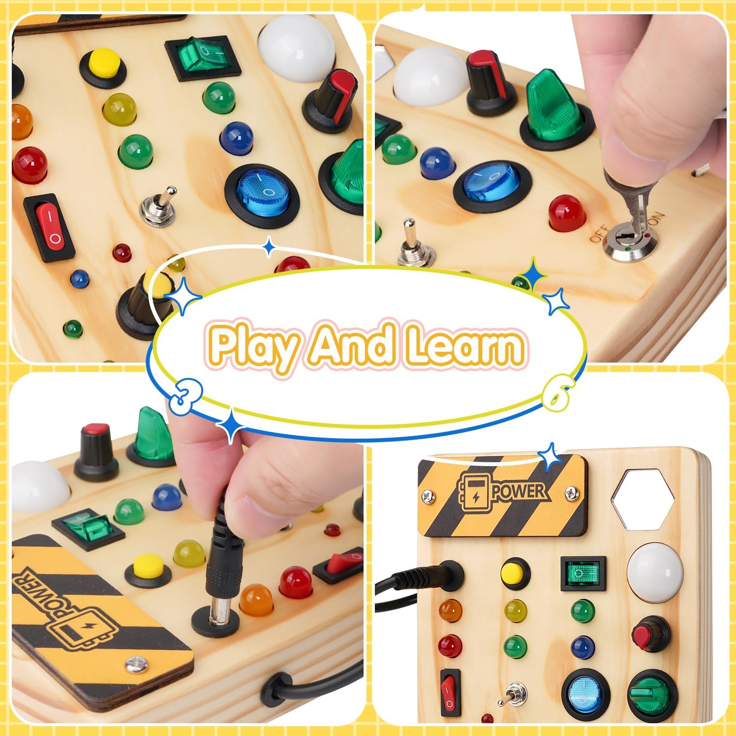 Montessori Toddler Activity Board with LED Lights – Sensory Learning Toy for Fine Motor Skills and Early Development