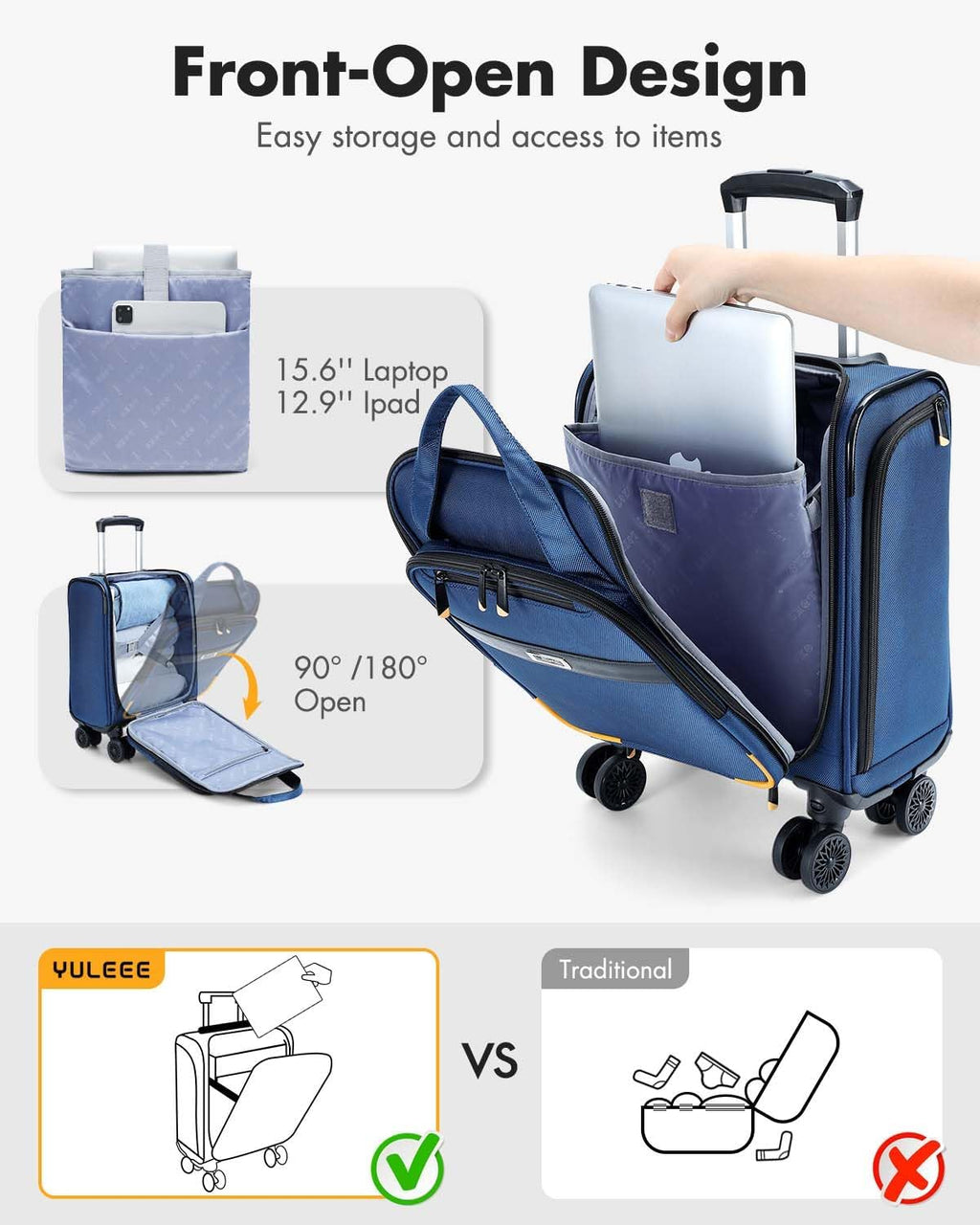 Cabin Trolley Suitcase with Spinner Wheels and Laptop Compartment – Airline-Approved Carry-On Luggage for Business and Travel