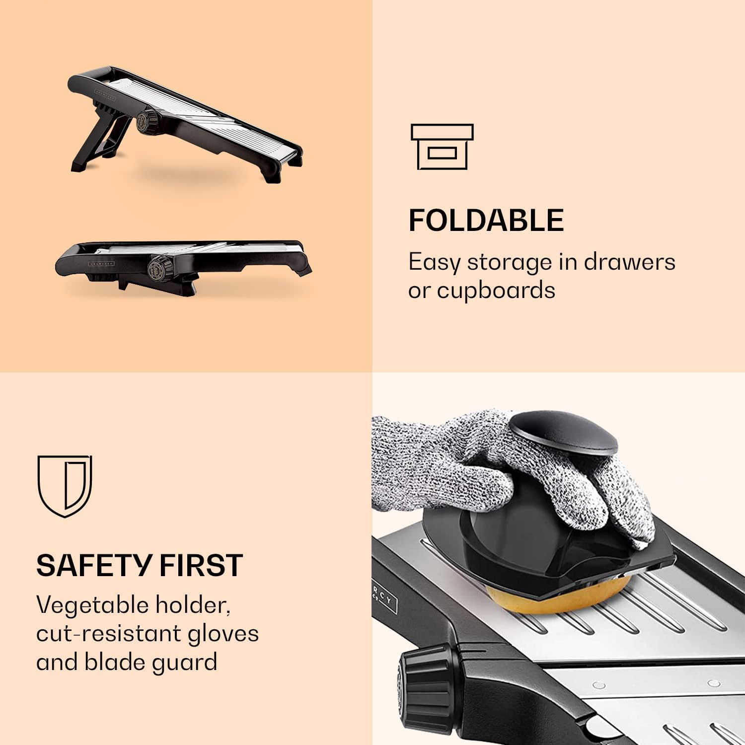Food Slicer with Cut-Resistant Safety Gloves – Precision Kitchen Tool for Safe and Efficient Food Preparation