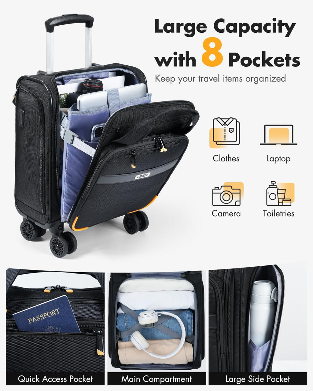 Cabin Trolley Suitcase with Spinner Wheels and Laptop Compartment – Airline-Approved Carry-On Luggage for Business and Travel