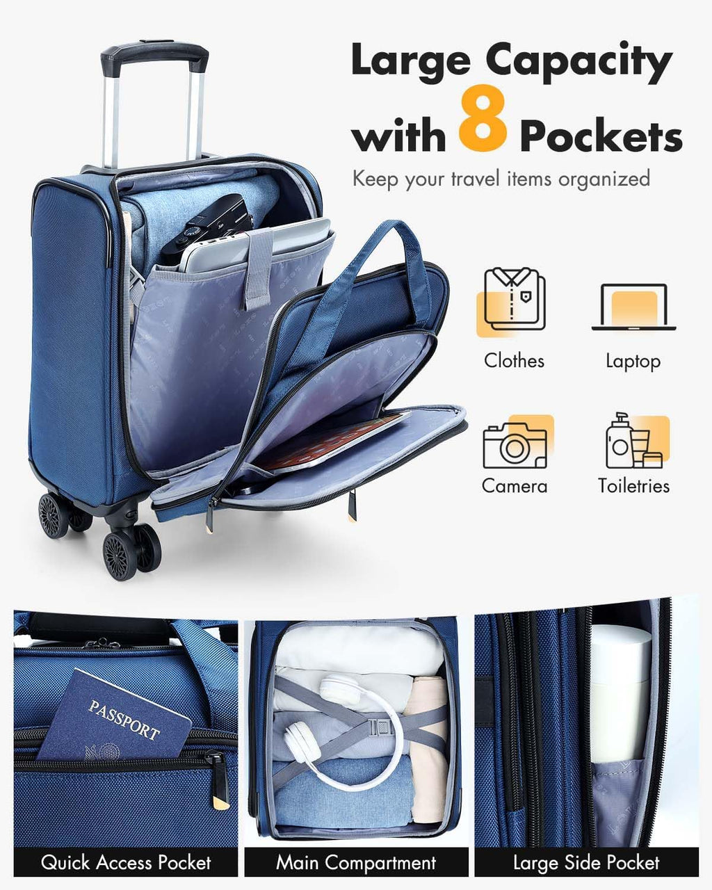 Cabin Trolley Suitcase with Spinner Wheels and Laptop Compartment – Airline-Approved Carry-On Luggage for Business and Travel