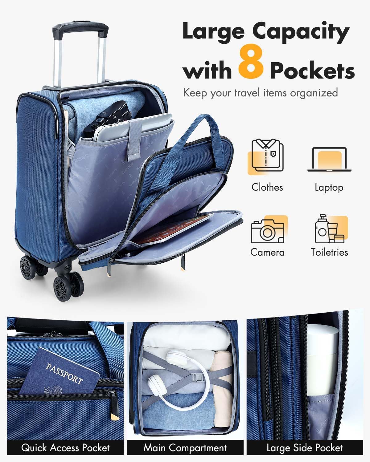 Cabin Trolley Suitcase with Spinner Wheels and Laptop Compartment – Airline-Approved Carry-On Luggage for Business and Travel