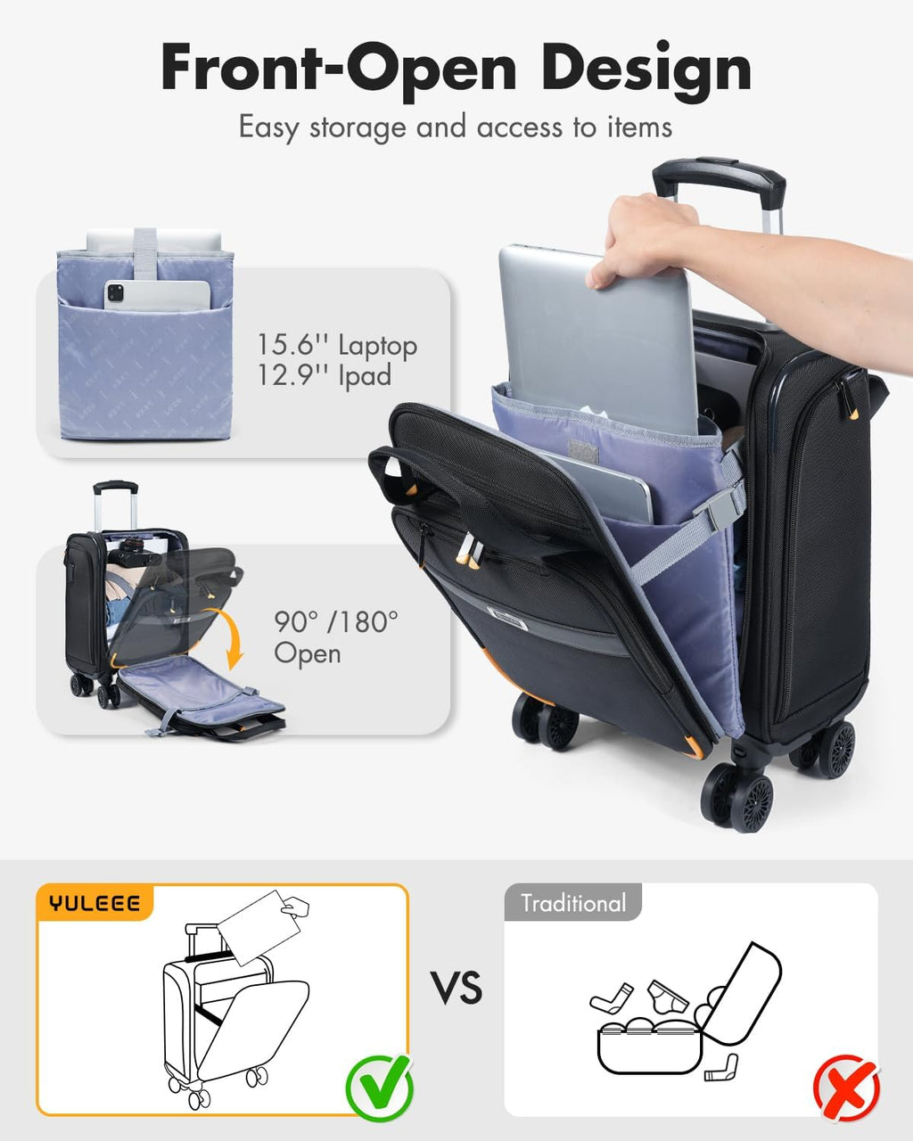 Cabin Trolley Suitcase with Spinner Wheels and Laptop Compartment – Airline-Approved Carry-On Luggage for Business and Travel