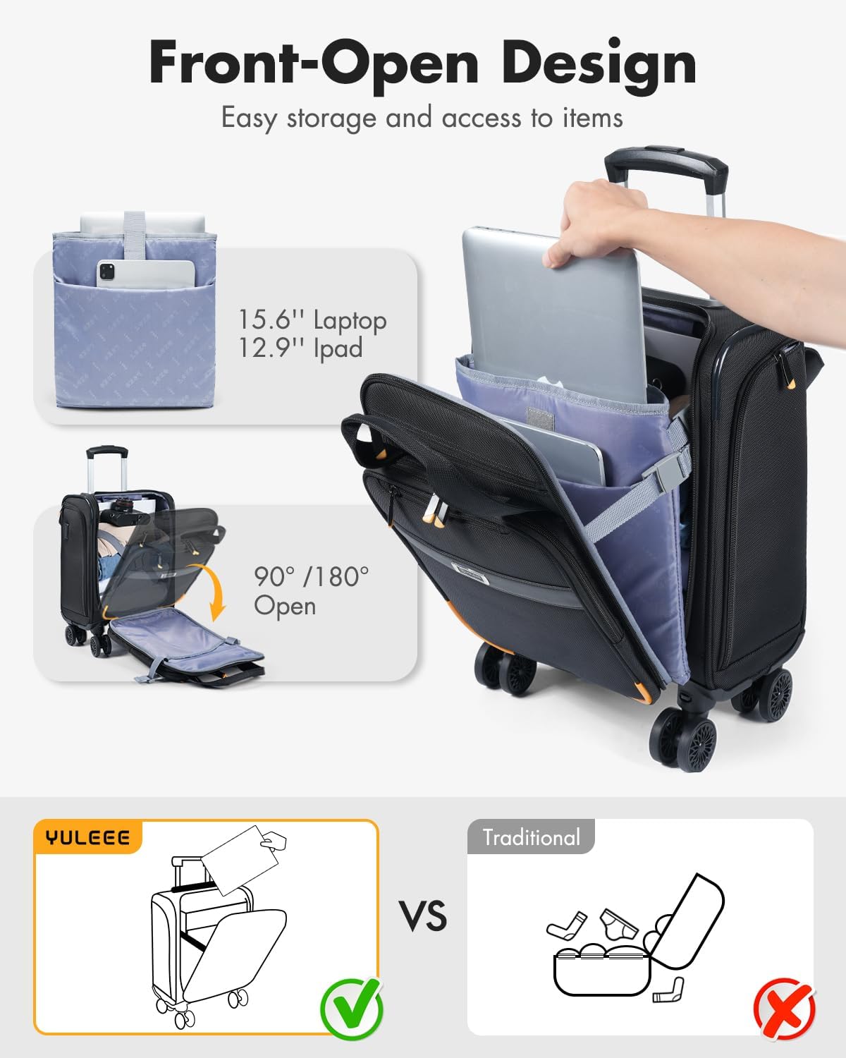 Cabin Trolley Suitcase with Spinner Wheels and Laptop Compartment – Airline-Approved Carry-On Luggage for Business and Travel