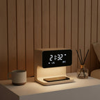 3-in-1 Bedside Lamp with Wireless Charging – Dimmable Touch Control & Integrated Alarm Display
