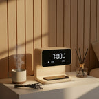 3-in-1 Bedside Lamp with Wireless Charging – Dimmable Touch Control & Integrated Alarm Display