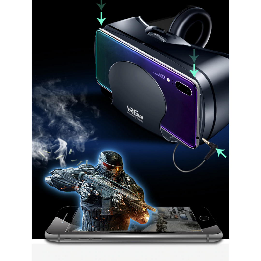 Smart VR Headset with Integrated Headphones – Adjustable Lenses, Wide Field of View & Universal Phone Compatibility | Immersive 3D Experience for iPhone & Android