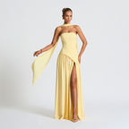 Strapless Asymmetrical Long Dress with High Slit for Women – Elegant Evening Dress for Parties, Events and Special Occasions