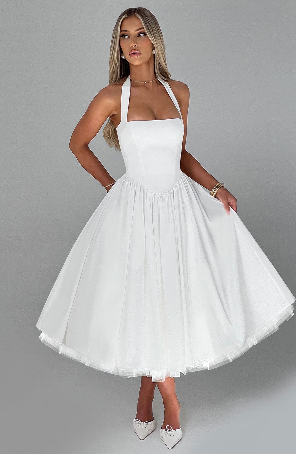 Chloe | Women's Halter Midi Dress for Wedding Guests