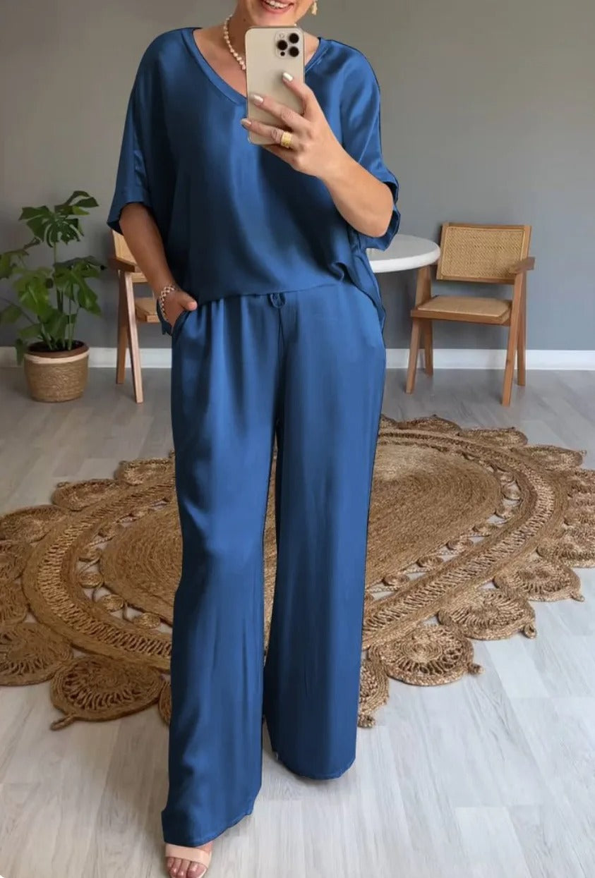 Natalie | Women's Chiffon Two-Piece Wide-Leg Ensemble