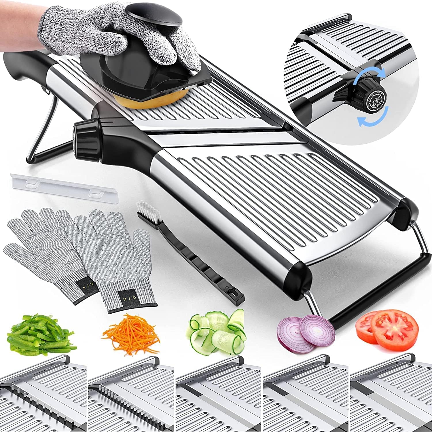 Food Slicer with Cut-Resistant Safety Gloves – Precision Kitchen Tool for Safe and Efficient Food Preparation