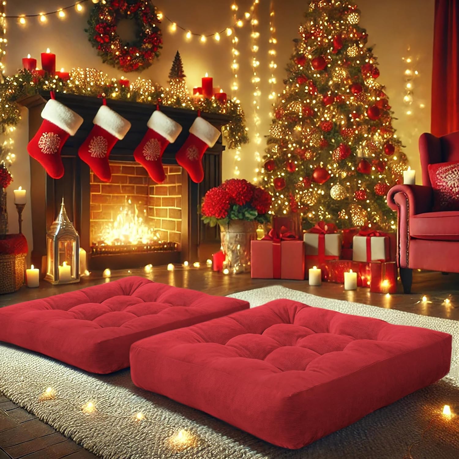 Set of Two Large Tufted Meditation Cushions for Floor Seating – Comfortable Support Pillows for Yoga, Mindfulness and Relaxation