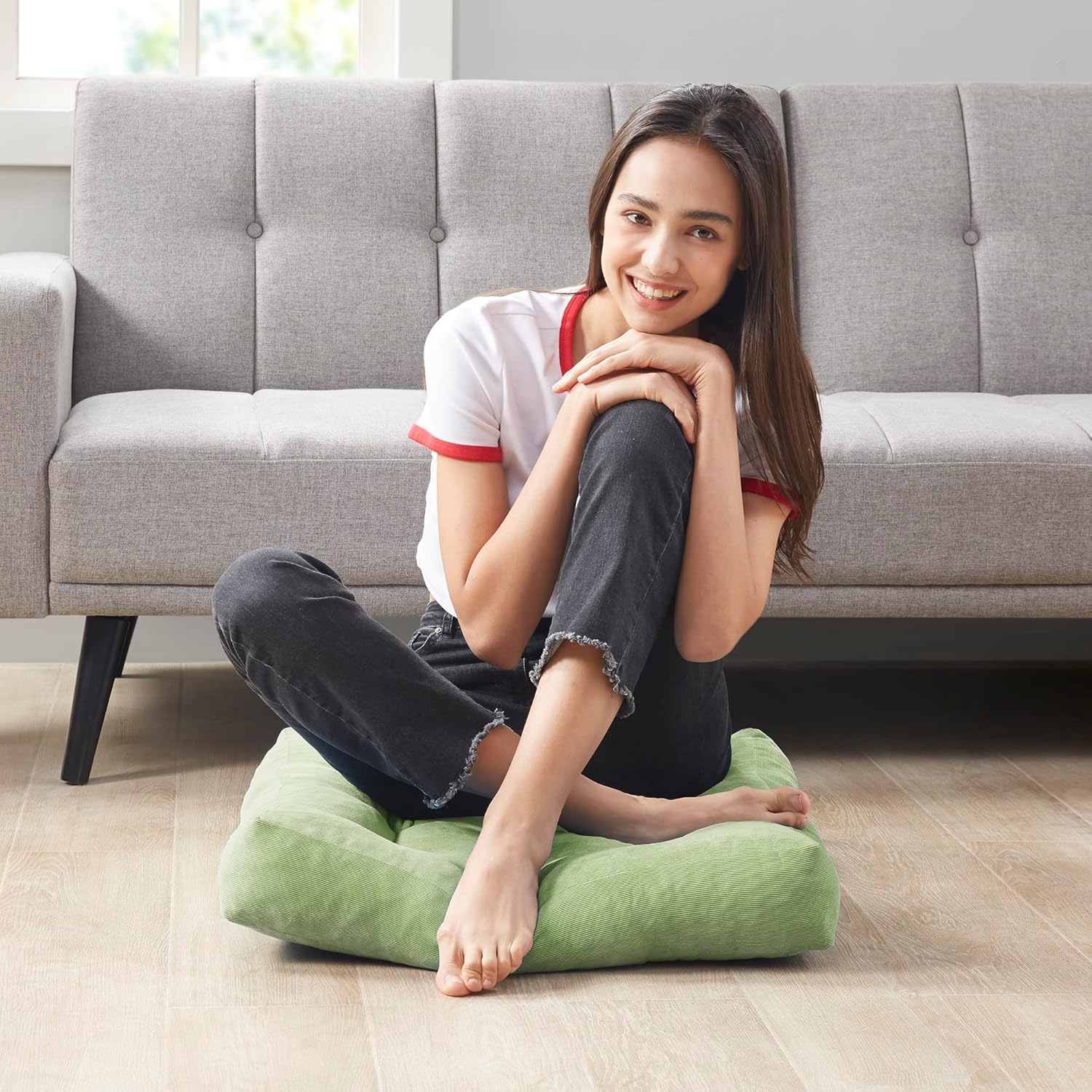 Set of Two Large Tufted Meditation Cushions for Floor Seating – Comfortable Support Pillows for Yoga, Mindfulness and Relaxation
