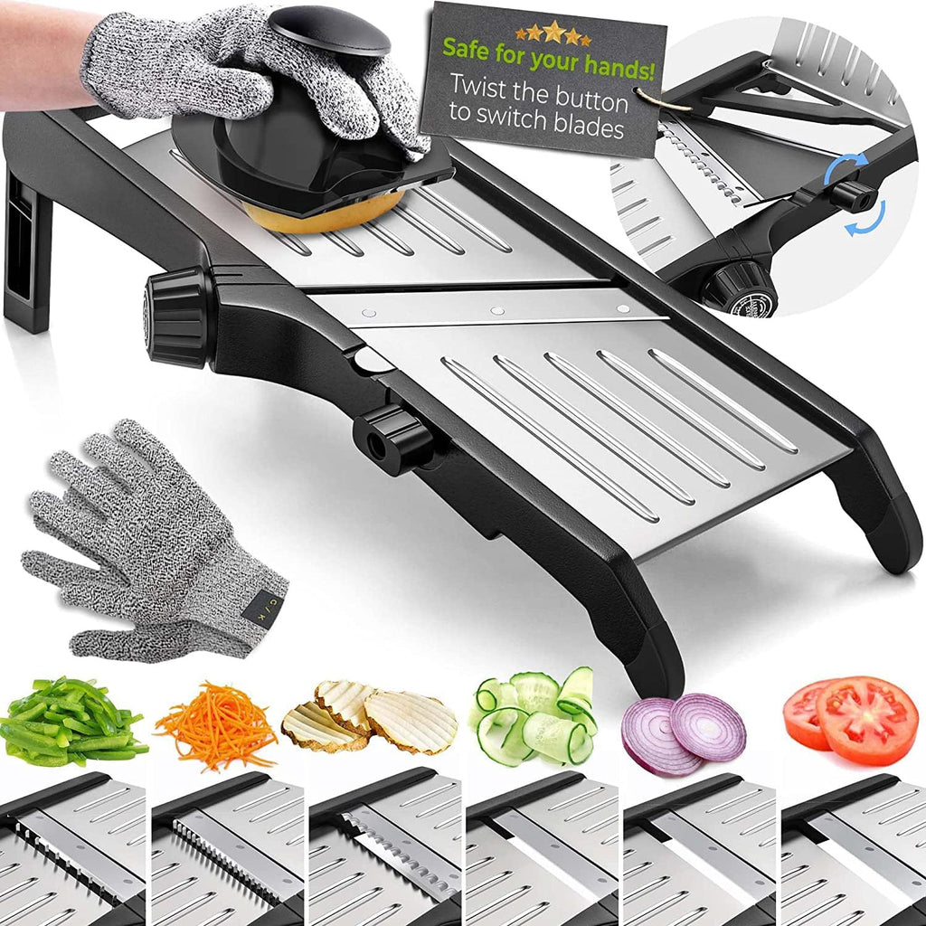 Food Slicer with Cut-Resistant Safety Gloves – Precision Kitchen Tool for Safe and Efficient Food Preparation