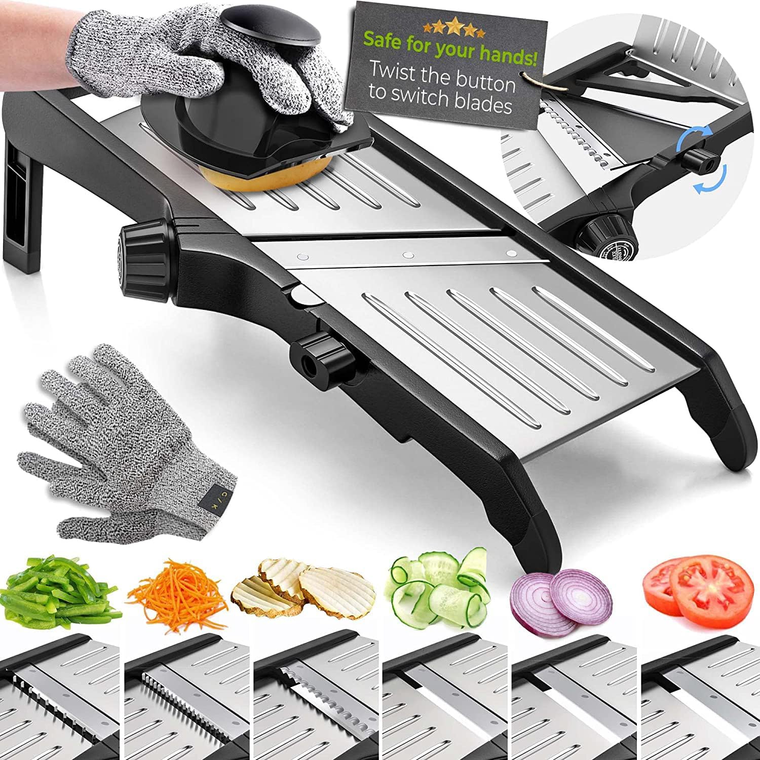 Food Slicer with Cut-Resistant Safety Gloves – Precision Kitchen Tool for Safe and Efficient Food Preparation