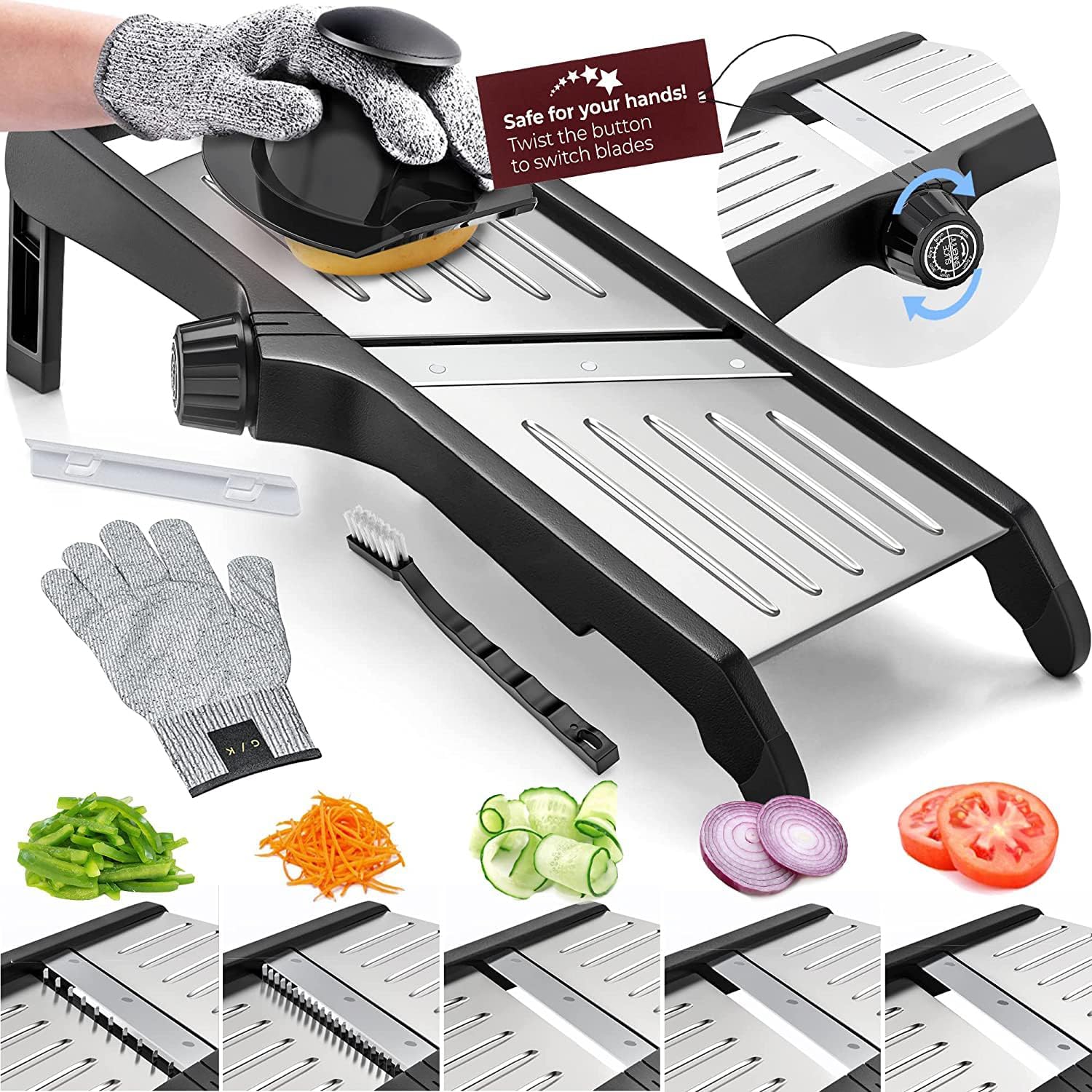 Food Slicer with Cut-Resistant Safety Gloves – Precision Kitchen Tool for Safe and Efficient Food Preparation