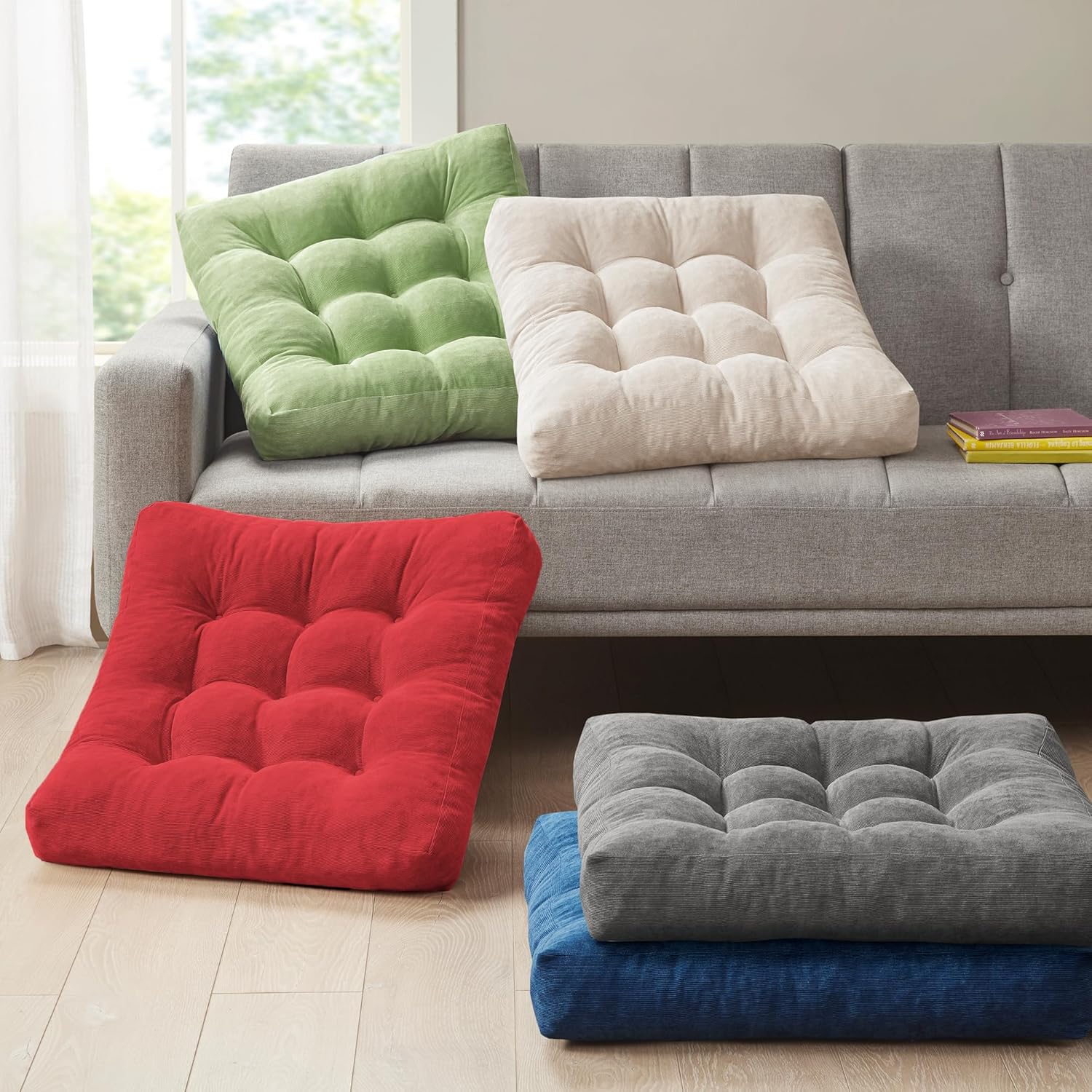 Set of Two Large Tufted Meditation Cushions for Floor Seating – Comfortable Support Pillows for Yoga, Mindfulness and Relaxation