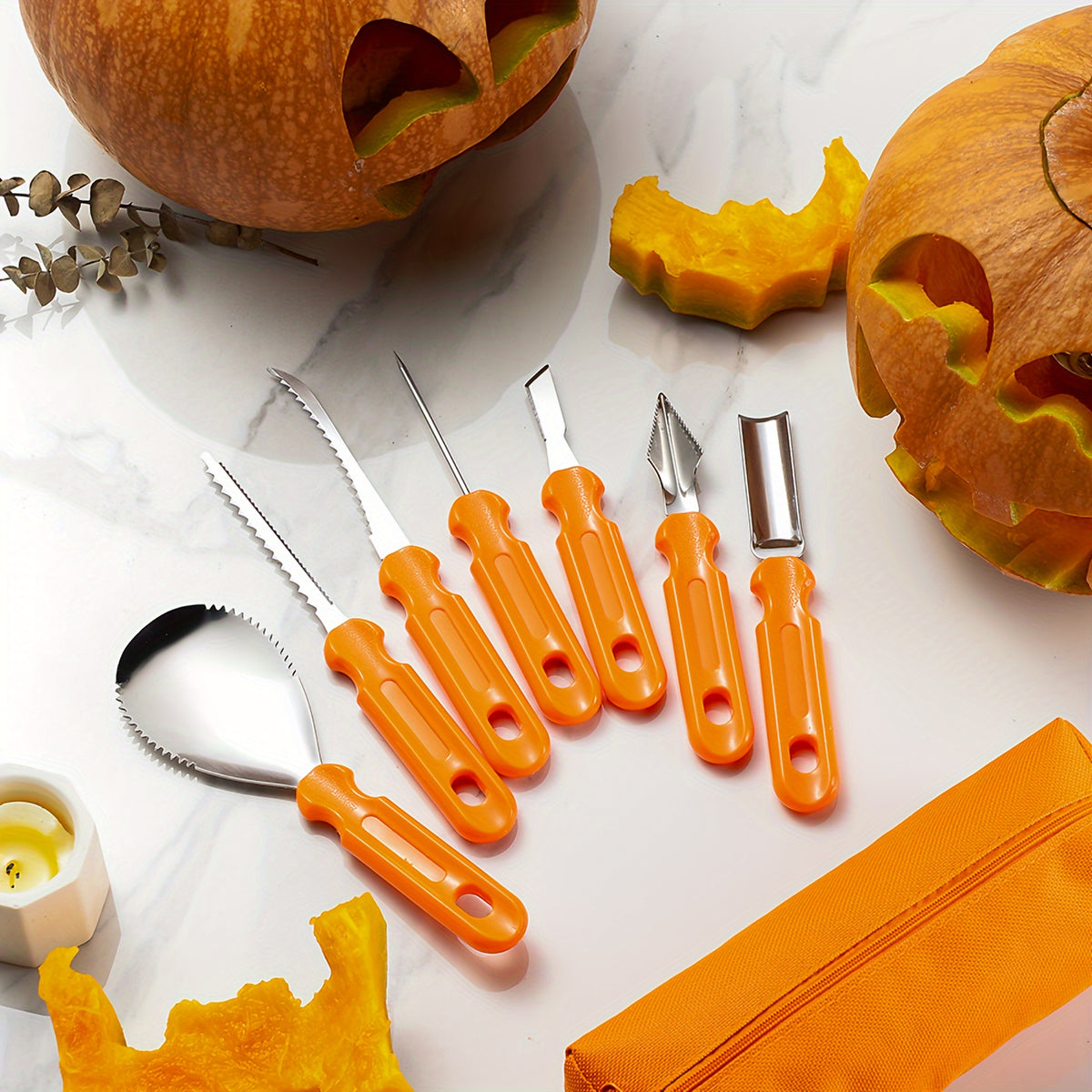 Pumpkin Carving Tools Kit and Supplies with Stainless Steel Knife Set and Canvas Storage Bag