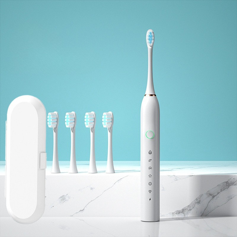Rechargeable Electric Toothbrush with Replacement Brush Heads – Daily Oral Care Device for Effective Cleaning and Home Use