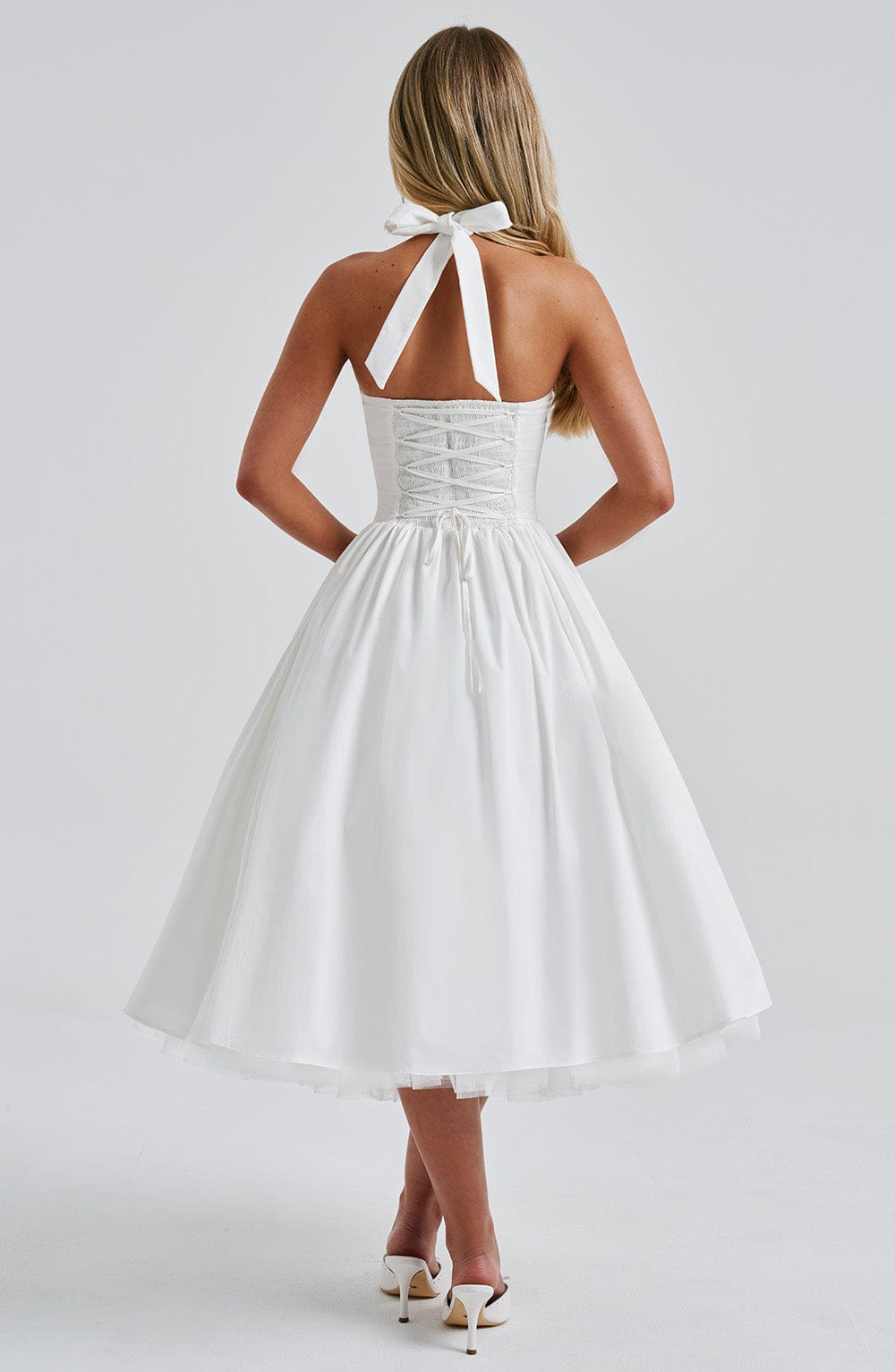 Chloe | Women's Halter Midi Dress for Wedding Guests