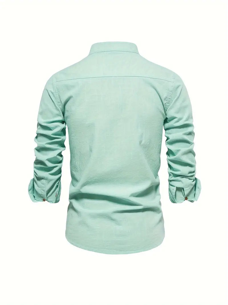 Men’s Button-Up Linen-Style Shirt for Summer Wear – Lightweight Casual Shirt for Holidays, Work and Everyday Outfits