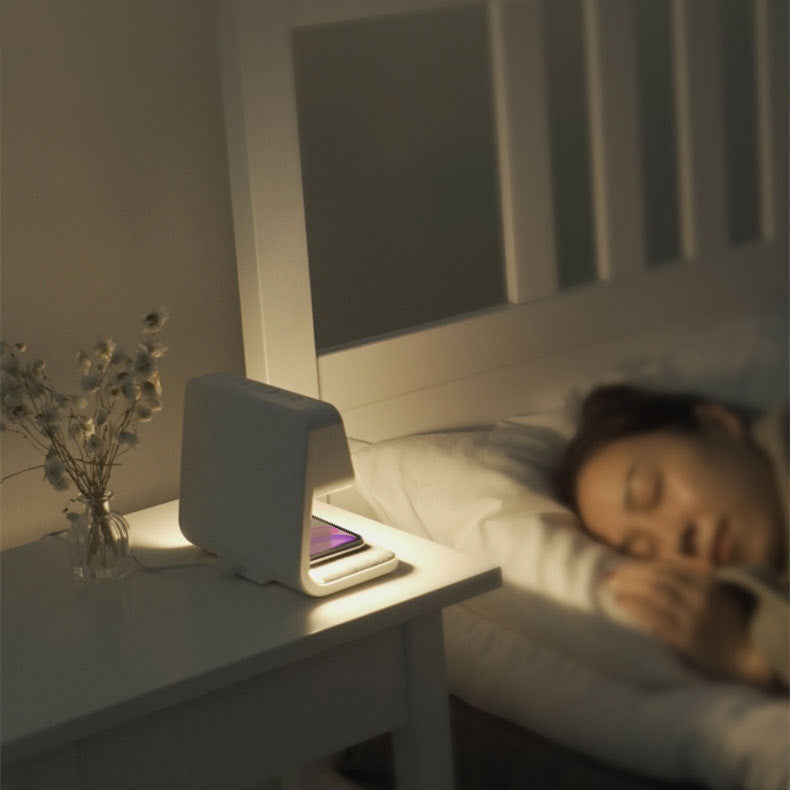 3-in-1 Bedside Lamp with Wireless Charging – Dimmable Touch Control & Integrated Alarm Display