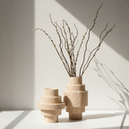 Geometric Modern Design Beige Travertine Floor Vase
