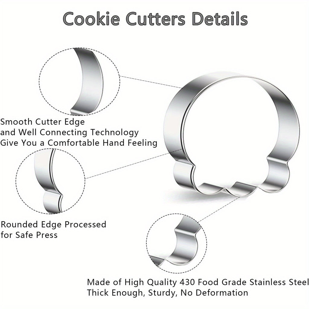 Halloween Stainless Steel Cookie Cutters Set with 7 Shapes Including Bat Ghost Pumpkin Skull