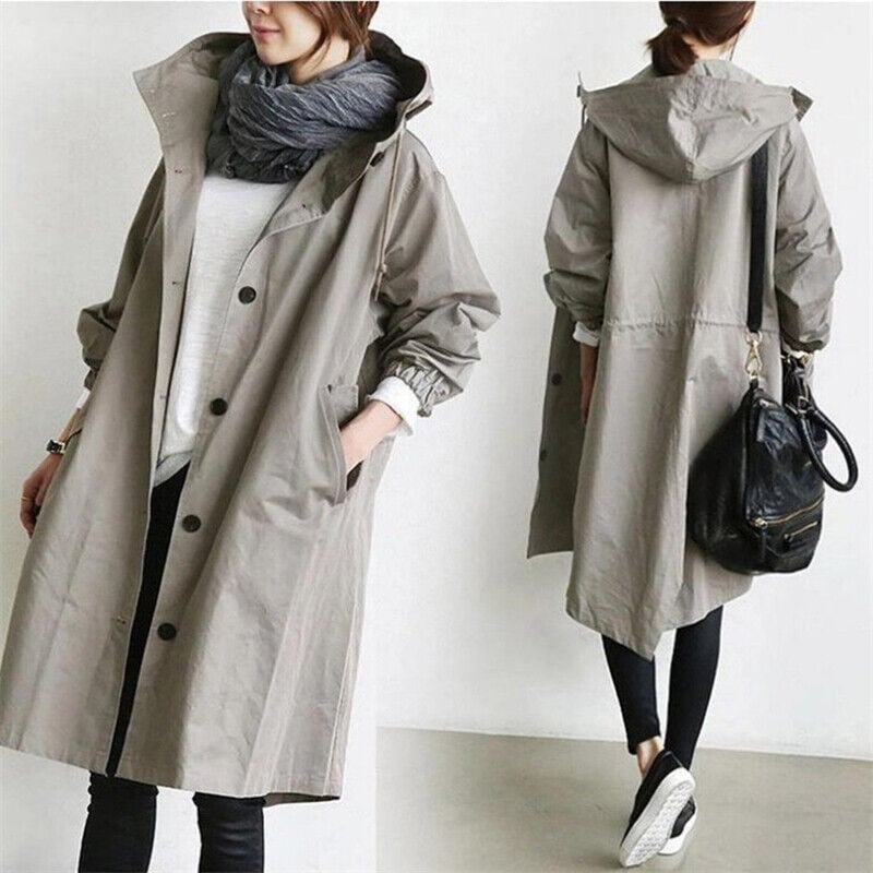 Women’s Hooded Waterproof Rain Trench Coat – Long Lightweight Coat for Wet Weather, Travel and Everyday Wear