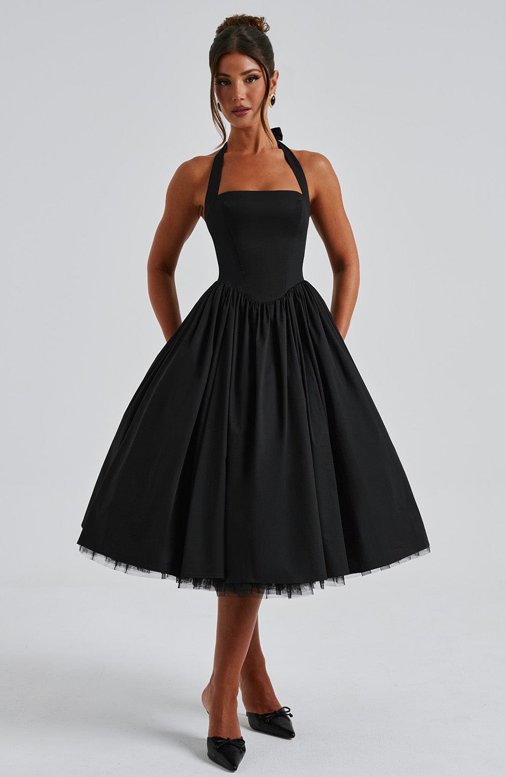 Chloe | Women's Halter Midi Dress for Wedding Guests