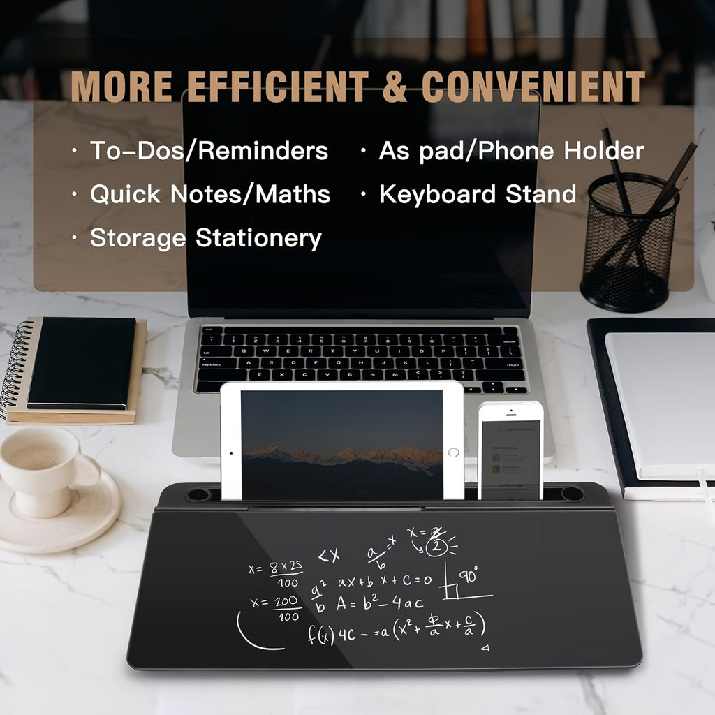 Glass Dry Erase Board with Magnetic Desktop Organizer and Built-In Storage