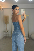Sparkling Strapless Festive Jumpsuit Ensemble