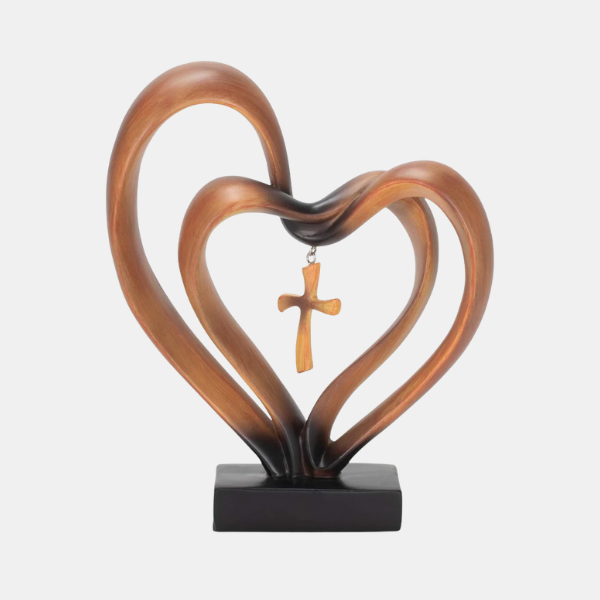 Resin Heart and Cross Table Decor for Home – Faith-Inspired Decorative Accent for Shelves, Desks and Gift Giving