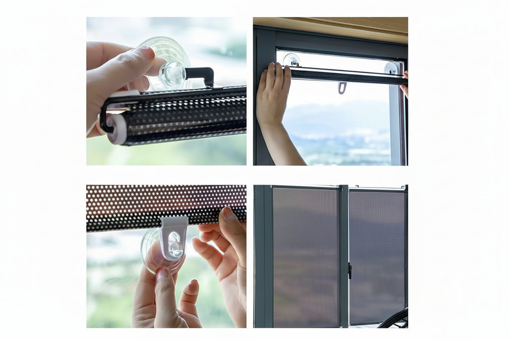 Suction Cup Window Blinds – UV-Blocking Retractable Blackout Shade for Cooling & Privacy (40×125 cm)