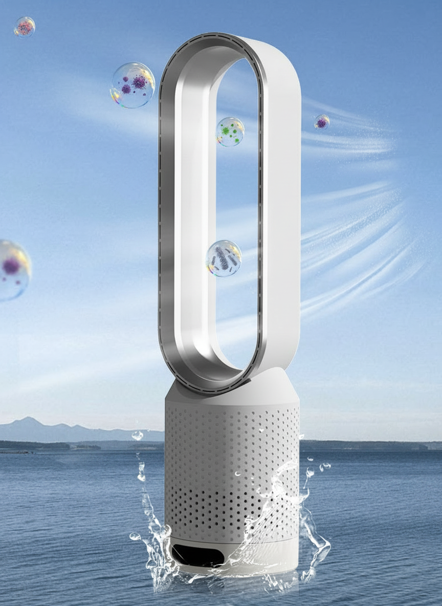 3-in-1 Air Cooler & Purifier | Bladeless Design | 8-Speed Cooling | 90° Oscillation | LED Touch Controls