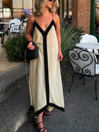 Adeltraud | Elegant V-Neck Maxi Dress with Stylish Contrasting Accents