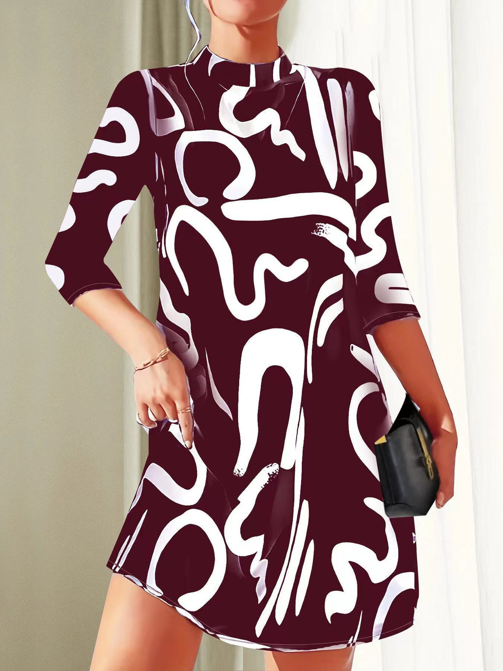 Women’s Mini Summer Dress with Round Neck and 3/4 Sleeves – Lightweight Casual Dress for Warm Weather and Everyday Wear
