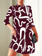 Women’s Mini Summer Dress with Round Neck and 3/4 Sleeves – Lightweight Casual Dress for Warm Weather and Everyday Wear