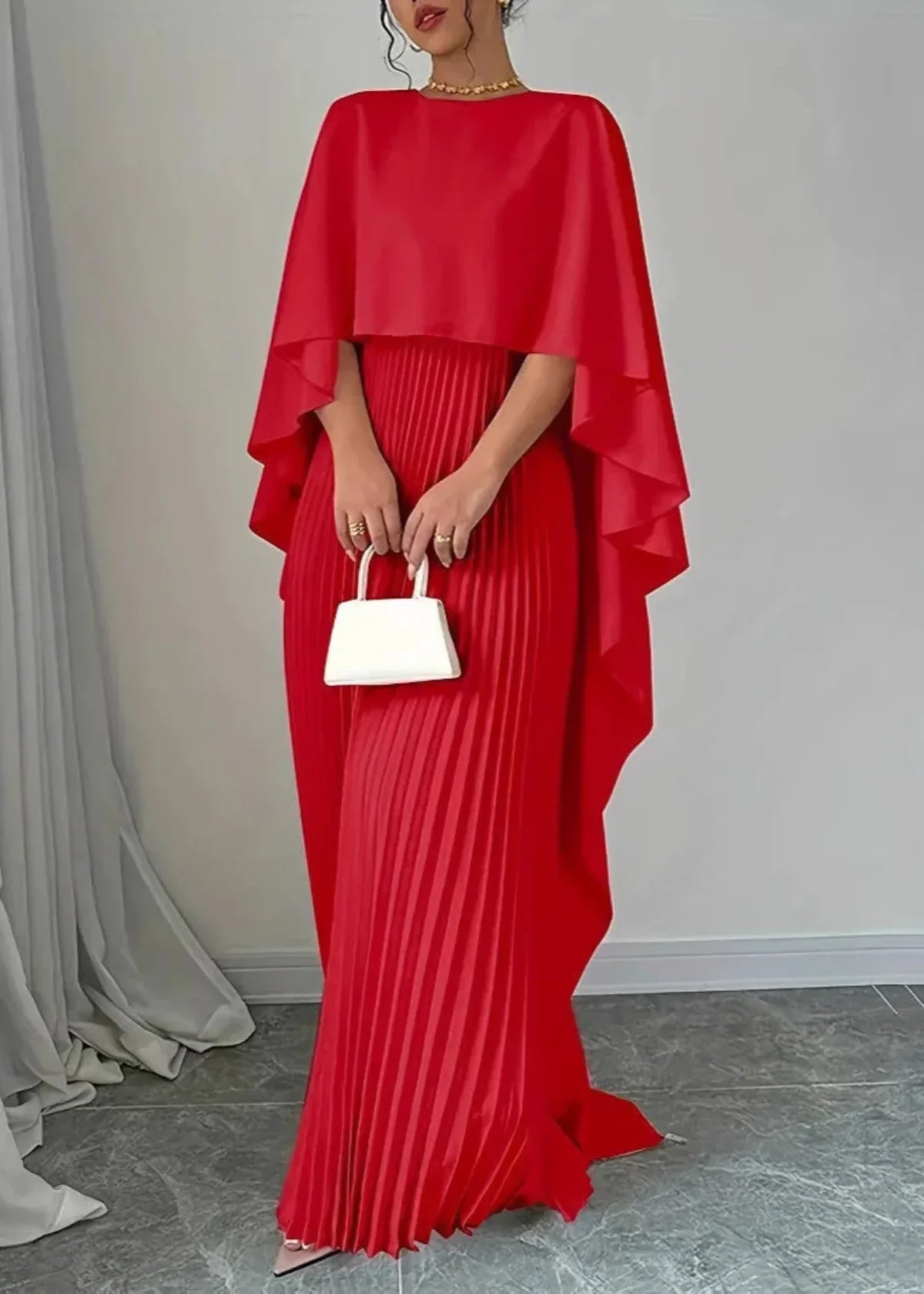 Makayla | Pleated Cape Maxi Dress for Women – Perfect for Wedding Guests