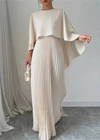 Makayla | Pleated Cape Maxi Dress for Women – Perfect for Wedding Guests