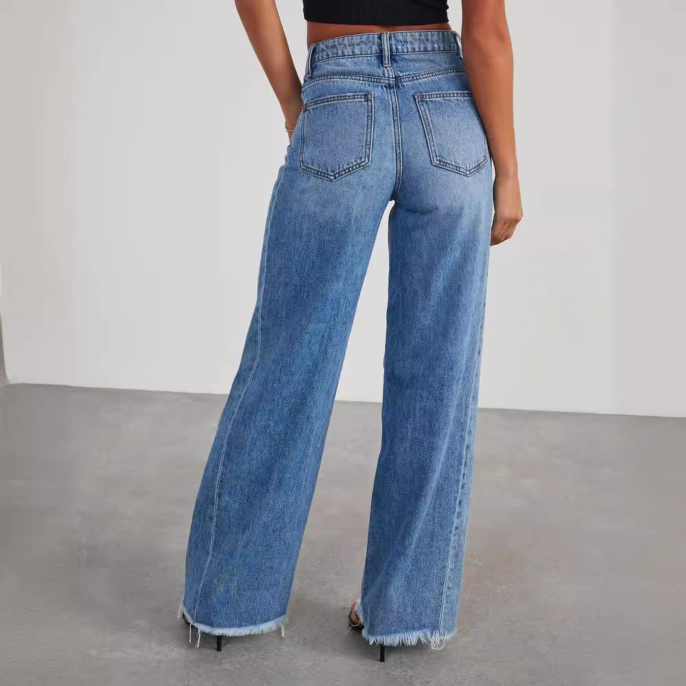 High-Waisted Wide-Leg Jeans with Raw Hem – Trendy Denim Pants for Casual Wear and Modern Street Style