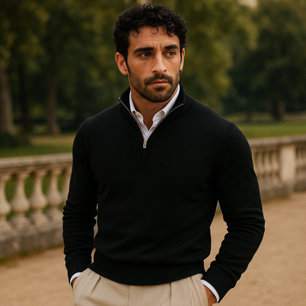 Men's Pullover with Zip and Long Sleeves for a Casual Look